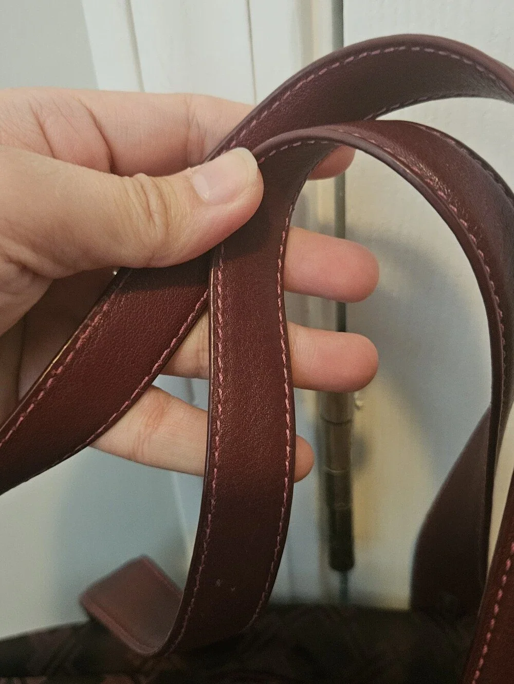 Tumi Signature Monogram laptop tablet tote bag maroon pink lining